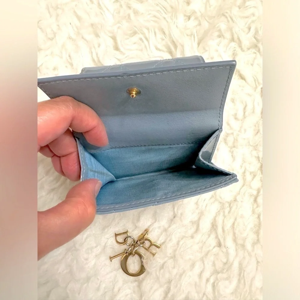 2024 CHRISTIAN DIOR Lotus Wallet Cloud Blue Patent Cannage Calfskin, Authentic